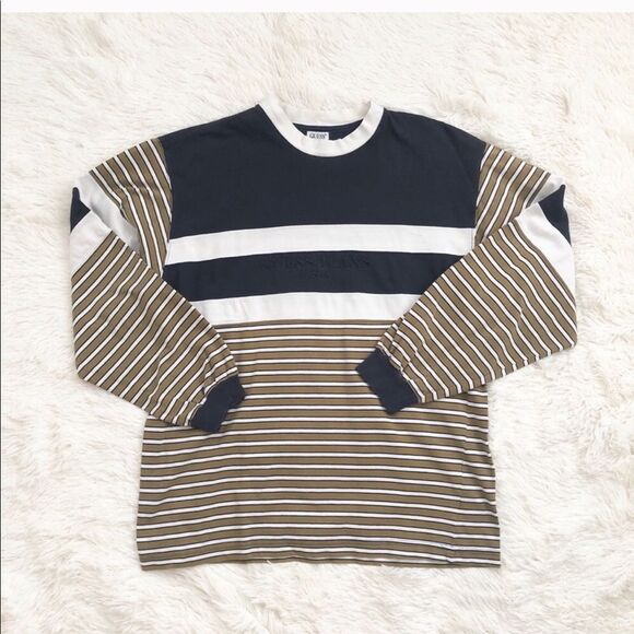 Guess Other - Guess Vintage 80s Striped Longsleeve Tee Logo Embroidered Stitch Spellout S/M